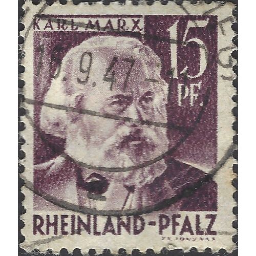 RHEINLAND PFALZ, Karl Marx, violet 1947, 15pf, #3