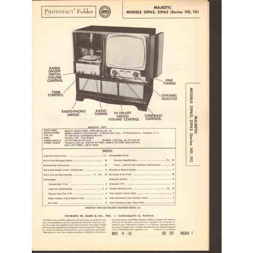 MAJESTIC model 21P62 21P63 AM radio TV phono Sams Photofact manual