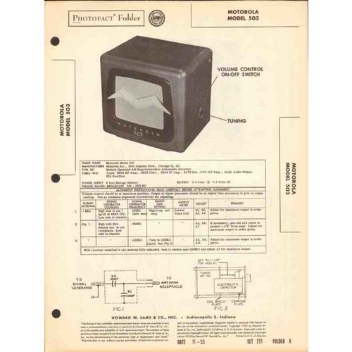 MOTOROLA model 503 6 tube AM car radio receiver Sams Photofact manual