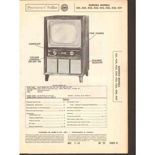 SONORA model 42x series TV television receiver Sams Photofact manual