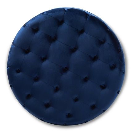 Royal Blue / Slate Gray Velvet Round Tufted Cocktail Ottoman Coffee Table 38.5"