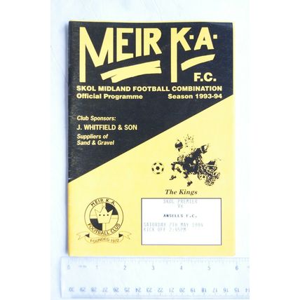 1994 programme Meir KA FC v. Ansells FC