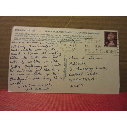 DERWENTWATER, LAKELAND. CUMBRIA used postcard. 1978 pm Old Dialect Postcard =