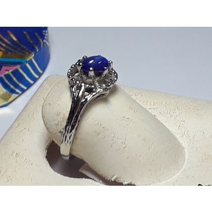 Vintage 6X4mm Blue Star Sapphire angled Open framed 10Kt White Gold Ring #17217