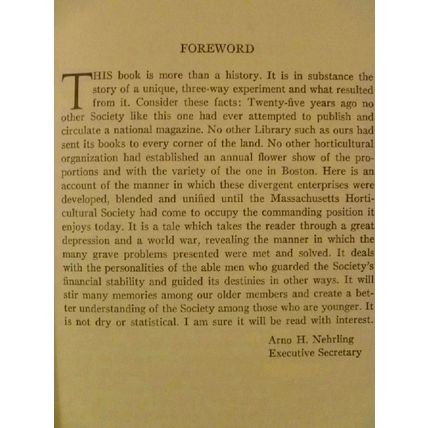 TWENTY-FIVE 25 HISTORIC YEARS MASSACHUSETTS HORTICULTURAL SOCIETY 1929-1954 RARE