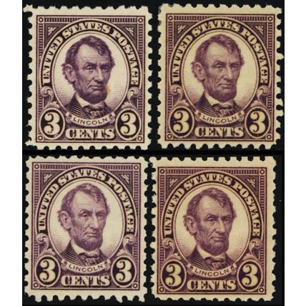 584, Mint FVF LH 3¢ FOUR Lincoln Stamps CV $110 * Stuart Katz