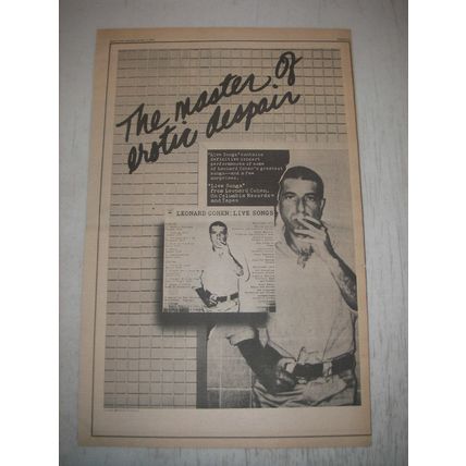 1973 Leonard Cohen: Live Songs Album Ad - The master of erotic despair