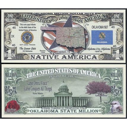State of Oklahoma Million Dollar Bill Novelty Note - Wholesale Lot Of 200