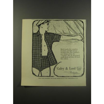 1956 Galey & Lord Catalina Swimwear Ad - Brief trunks for complete freedom