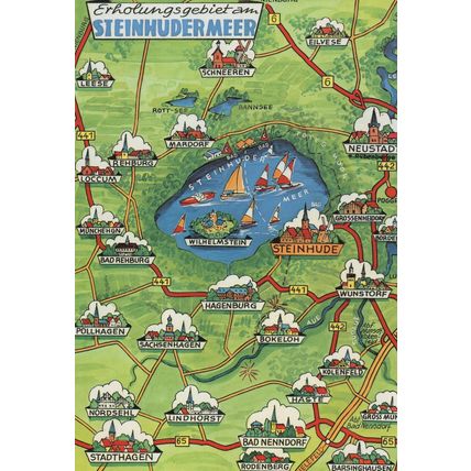 Steinhudermeer Sailing Boats German River Map Postcard