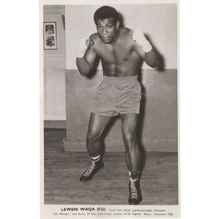Lewini Waqa Fijian Boxer Old Rare Management Publicity Photo Card
