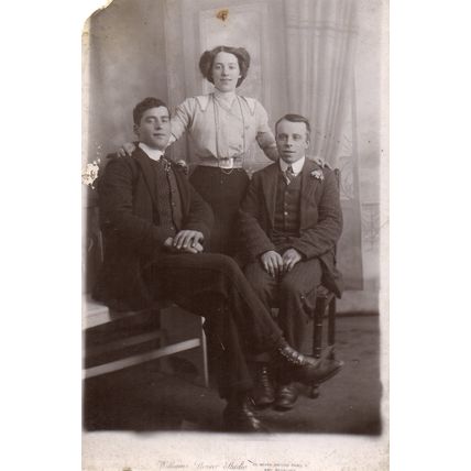 Unknown Family - Woman and Two Men - Williams Pioneer Studio Real Photo Postcard