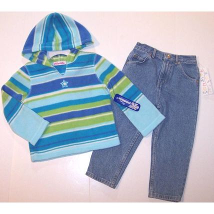 NWT Just Friends Girl's Striped Fleece Star Hoodie & Denim Jeans Outfit, 3T