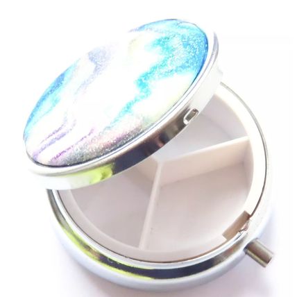 Glitter Pill Box Blue, White, Grey & Purple Swirls Round 2 CM Christmas Gift