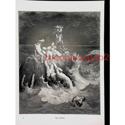 Deluge, G Dore, Family Bible, Book Illustration, c1890