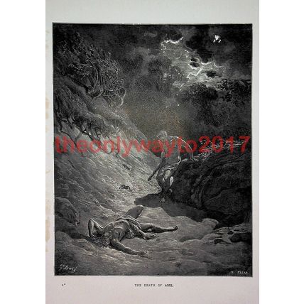 Death of Abel, G Dore, Family Bible, Book Illustration, c1890