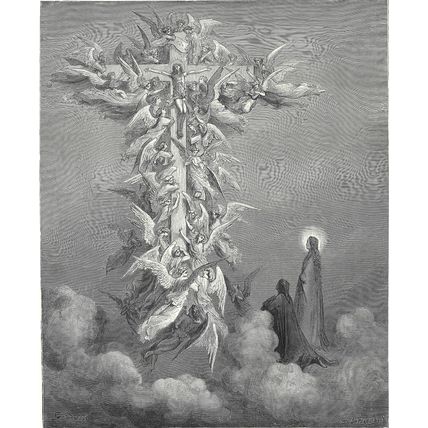 SOULS OF WARRIORS OF THE FAITH FORM A CROSS 1903 Gustave Doré ANTIQUE ENGRAVING