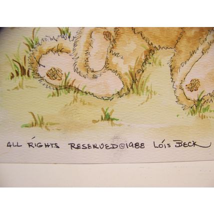 LOIS BECK TEDDY BEAR DRAWING 1988 ORIGINAL WATER COLOR 8X10