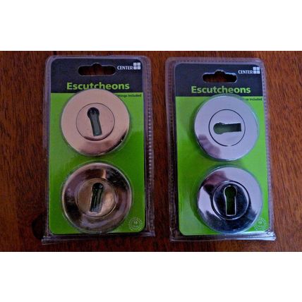 PAIR ESCUTCHEONS EURO PROFILE 55mm x 10mm in BRASS or CHROME with screws