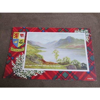 Clan Mackintosh Tartan Postcard - Loch Lomond above Luss - A1612 / Artist