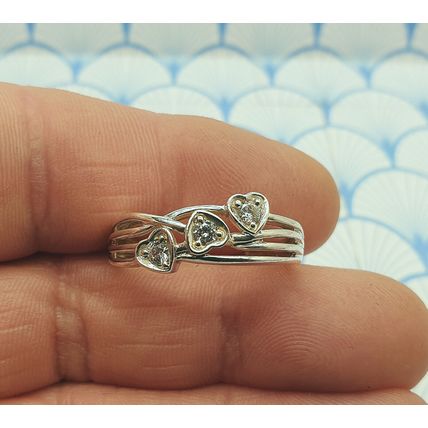 Vintage 925 Sterling Silver and Diamonique CZ Valentine Heart Ring with Box