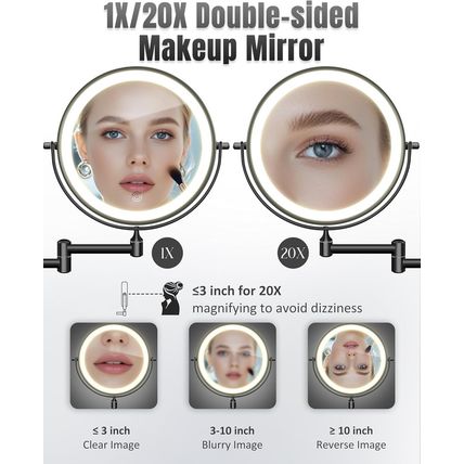 Wall Mounted Makeup Mirror with Light, 20X/1X 8'' Double Sided LED Magnifying Ba