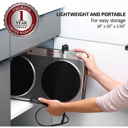 OVENTE Countertop Infrared Double Burner, 1500W Electric Hot Plate and Portable