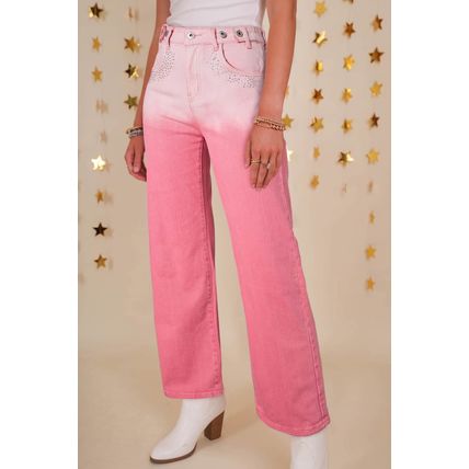 Pink Scattering Rhinestone Gradient Denim Pants