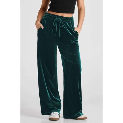 Evergreen Solid Drawstring Waist Wide Leg Pants