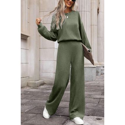 Laurel Green Solid Ribbed Knit Keyhole Back High Waist Jumpsuit