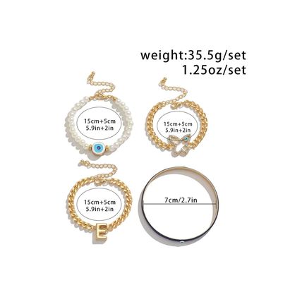 Gold 4pcs Pearled Chain Bracelet Set