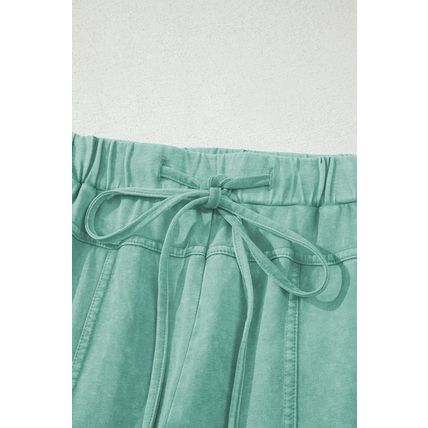 Mint Green Mineral Wash Exposed Seam Drawstring High Waist Wide Leg Cargo Pants