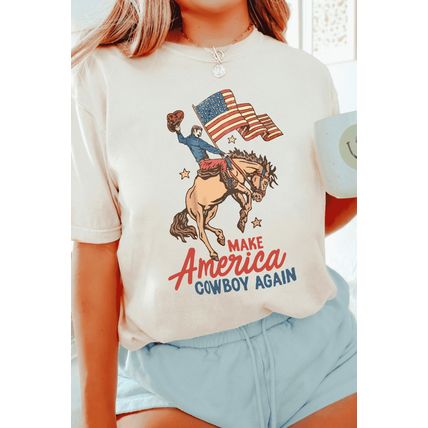 White MAKE AMERICA COWBOY AGAIN Graphic Crewneck Tee