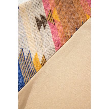 Light French Beige Aztec Patchwork Raglan Pullover Sweatshirt