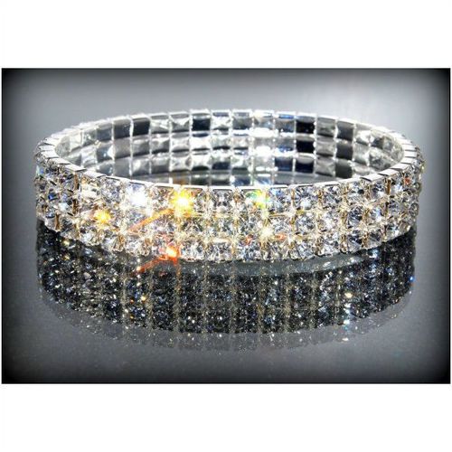 3 Row Wedding Party Clear Rhinestone Stretch Bangle Bracelet Jewellery 1335