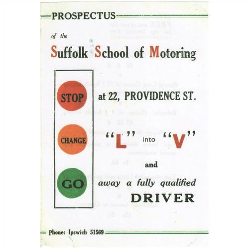 Advertising Leaflet Suffolk School of Motoring IPSWICH Learner c1950 Hillman Car