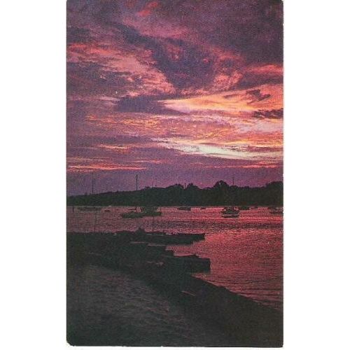 Hamble le Rice, Hampshire - River Hamble sunset - Plastchrome postcard c.1960s