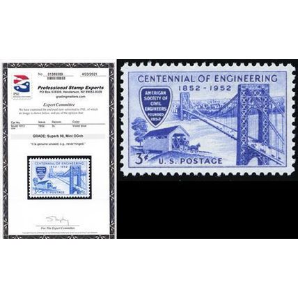 1012, Mint Superb NH 3¢ - PSE Graded 98 Certificate * Stuart Katz