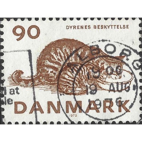 DENMARK, CAT, Animal protection 100 years, brown 1975, 90ore