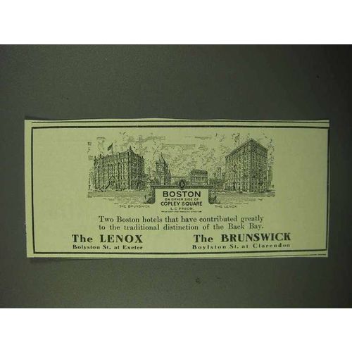 1922 The Lenox and The Brunswick Hotel Ad - Boston