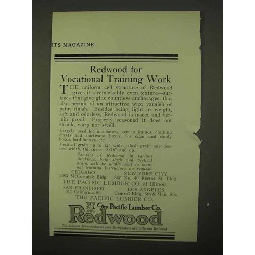 1922 The Pacific Lumber Co. Redwood Ad - Training Work