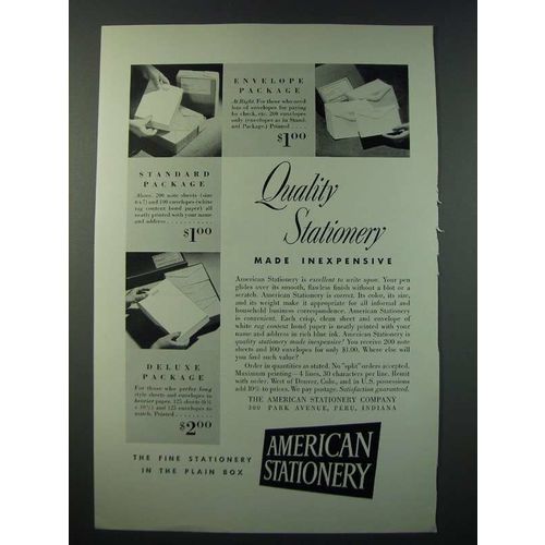 1948 American Stationery Ad - Quality Stationery Made Inexpensive