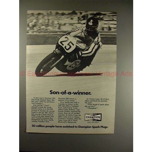 1972 Champion Spark Plug Ad, Don Emde Yamaha Motorcycle