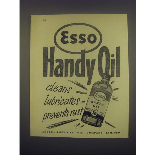 1949 Esso Handy Oil Ad - Esso Handy Oil Cleans lubricates prevents rust