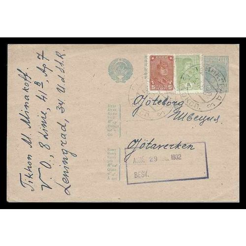 Russia Uprated Postal Card uprated to Sweden 1932