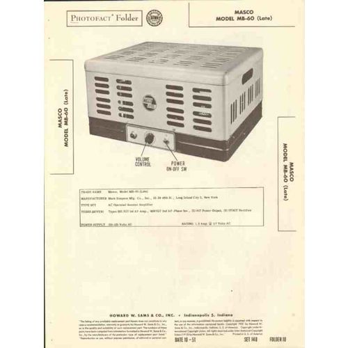 MASCO model MB-60 7 tube audio booster amplifier Sams Photofact manual