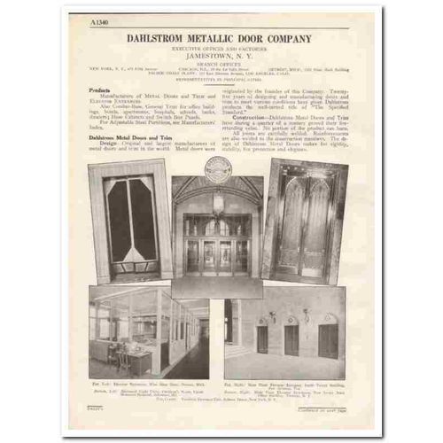 DAHLSTROM METALLIC DOOR COMPANY 1931 elevator entrance vintage catalog