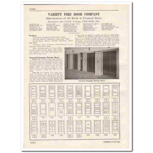 VARIETY FIRE DOOR COMPANY 1931 passenger elevator vintage catalog
