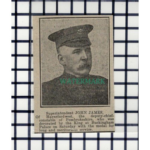 C7013) Super John James Haverfordwest Dep Chief Constable - 1916 Cutting
