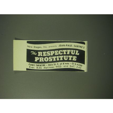 1948 The Respectful Prostitute Play Ad - New Stages, Inc.
